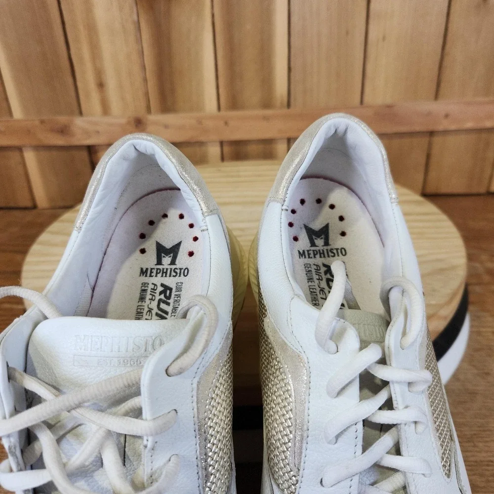 Mephisto‎ Karin Shoes Womens 9 40 White Gold Leather Comfort Walking Sneakers